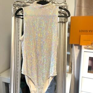 Sequin Sleeveless Bodysuit - Silver